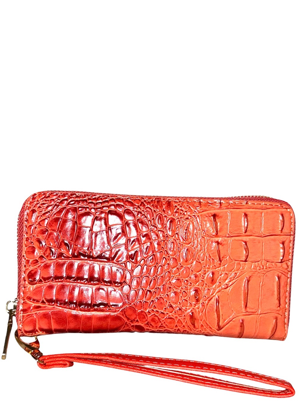 Red/Orange Croc-Embossed Zip Continental Wristlet Wallet
